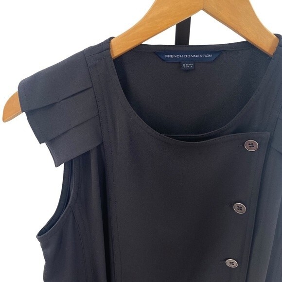 French Connection ruffle front black dress size 2 New with pockets - Picture 2 of 4